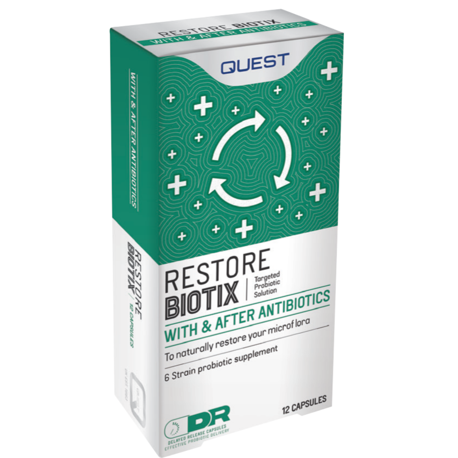 Quest RestoreBiotix Caps 12's - 10 Billion Active Organisms 6 Probiotic Strains - For Use After Antibiotics